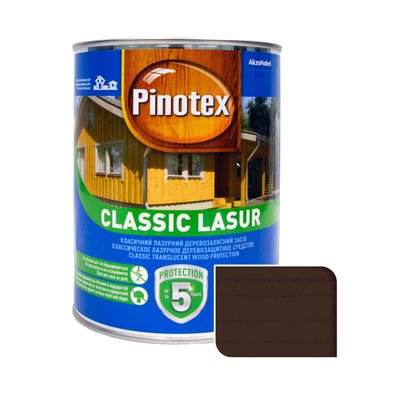 Пропитка лазурная для дерева Pinotex Classic Lasur с декоративным эффектом, палисандр, 1 л 5302229 фото