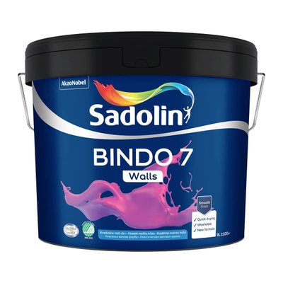 Эмульсионная краска Sadolin Bindo 7 для стен, белая, BW, 9 л 5846006 фото
