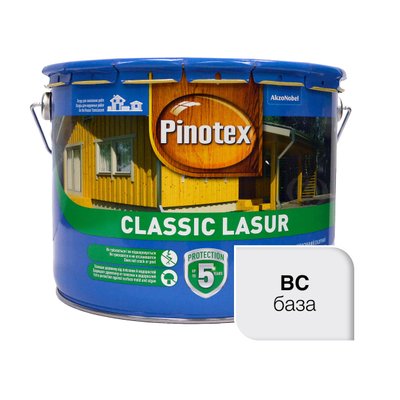 Пропитка лазурная для дерева Pinotex Classic Lasur с декоративным эффектом, бесцветная, BC, 10 л 5302399 фото