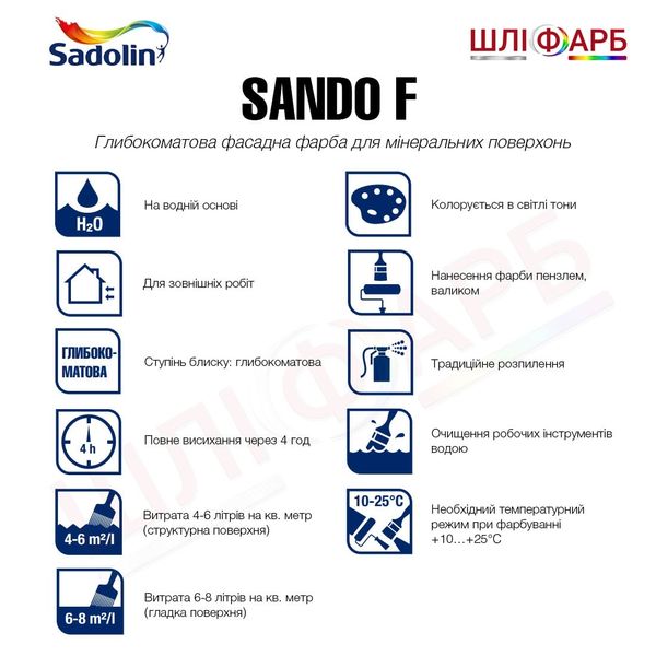 Фасадная краска на водной основе Sadolin Sando F для бетона, белая, BW, 5 л 5072953 фото