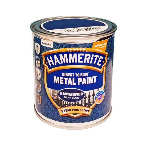 Фарба молоткова 3 в 1 по металу Hammerite Metal Paint Hammered захисна, темно-синя, 0.25 л 5093378 фото