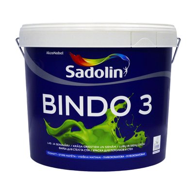 Латексна фарба Sadolin Bindo 3 для стін та стелі, біла, BW, 10 л 5078158 фото