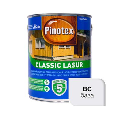 Пропитка лазурная для дерева Pinotex Classic Lasur с декоративным эффектом, бесцветная, BC, 3 л 5308843 фото
