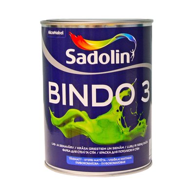 Латексна фарба Sadolin Bindo 3 для стін та стелі, біла, BW, 1 л 5078161 фото