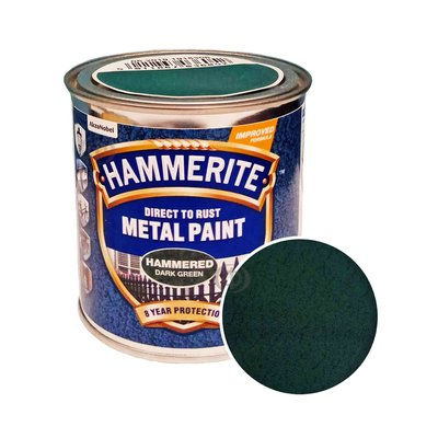 Фарба молоткова 3 в 1 по металу Hammerite Metal Paint Hammered захисна, темно-зелена, 0.25 л 5126340 фото