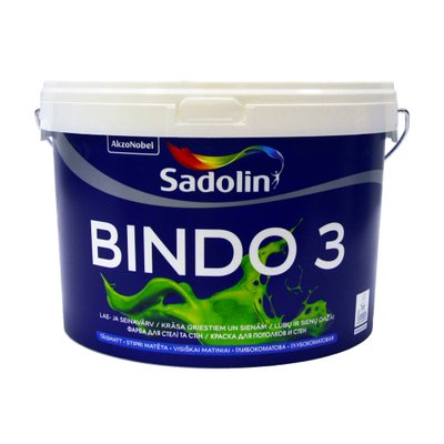 Латексная краска Sadolin Bindo 3 для стен и потолка, белая, BW, 2.5 л 5078159 фото