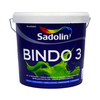 Латексна фарба Sadolin Bindo 3 для стін та стелі, біла, BW, 5 л 5078162 фото