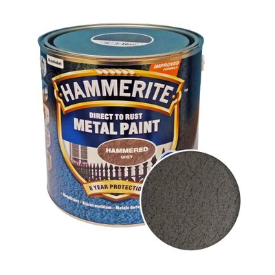 Фарба молоткова 3 в 1 по металу Hammerite Metal Paint Hammered захисна, сіра, 2.5 л 5126396 фото