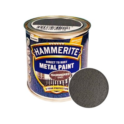 Фарба молоткова 3 в 1 по металу Hammerite Metal Paint Hammered захисна, сіра, 0.25 л 5126394 фото
