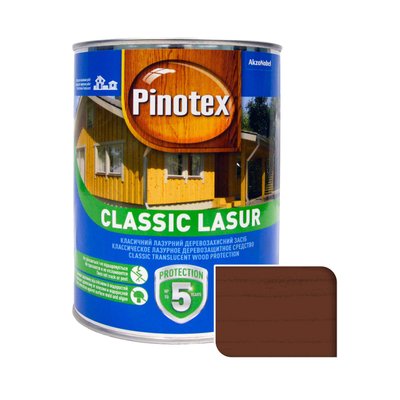 Пропитка лазурная для дерева Pinotex Classic Lasur с декоративным эффектом, тик, 1 л 5302232 фото