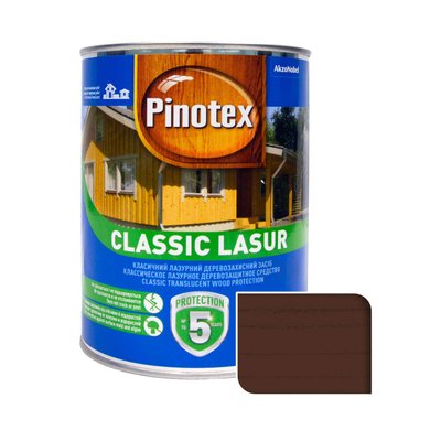 Пропитка лазурная для дерева Pinotex Classic Lasur с декоративным эффектом, орех, 1 л 5301563 фото