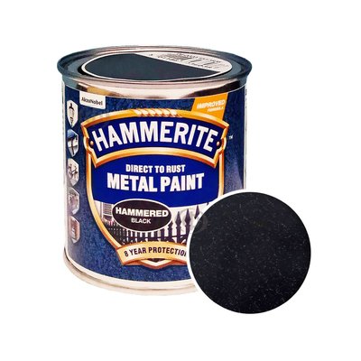 Краска молотковая 3 в 1 по металлу Hammerite Metal Paint Hammered защитная, черная, 0.25 л 5126346 фото