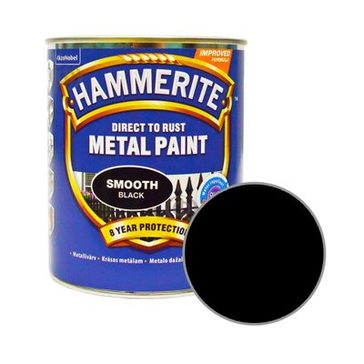 Фарба 3 в 1 по металу Hammerite Metal Paint Smooth захисна, чорна, 0.75 л 5093788 фото