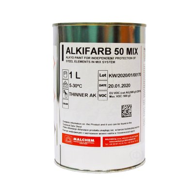 Краска 3 в 1 по металлу Malchem Alkifarb 50 антикоррозийная алкидная, бесцветная, TB 3, 1 л 3150 фото