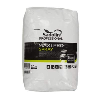 Мелкозернистая легкая шпаклевка для набрызга Sadolin Maxi Pro Spray для стен и потолка, белая, 17 л 5256571 фото