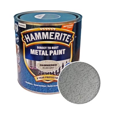 Краска молотковая 3 в 1 по металлу Hammerite Metal Paint Hammered защитная, серебристо-серая, 2.5 л 5126387 фото