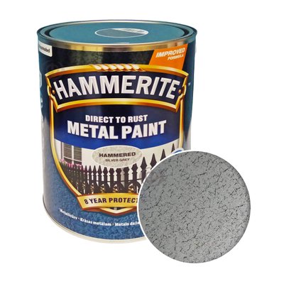 Краска молотковая 3 в 1 по металлу Hammerite Metal Paint Hammered защитная, серебристо-серая, 5 л 5114915 фото