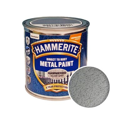 Краска молотковая 3 в 1 по металлу Hammerite Metal Paint Hammered защитная, серебристо-серая, 0.25 л 5126385 фото