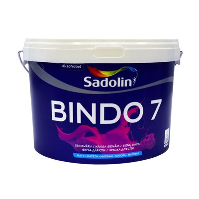 Латексная краска Sadolin Bindo 7 для стен и потолка, белая, BW, 2.5 л 5072653 фото