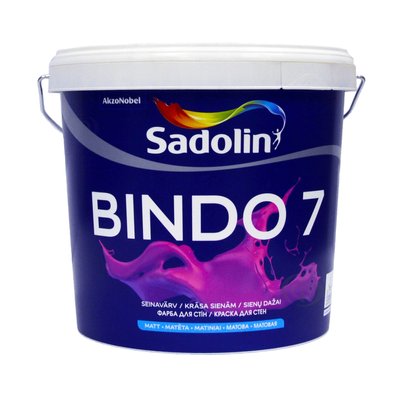 Латексная краска Sadolin Bindo 7 для стен и потолка, белая, BW, 5 л 5072654 фото