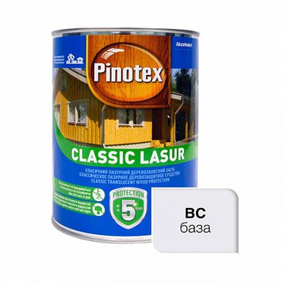 Пропитка лазурная для дерева Pinotex Classic Lasur с декоративным эффектом, бесцветная, BC, 1 л 5301488 фото